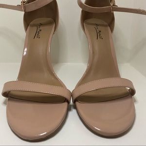 Nude patent leather high heeled sandals